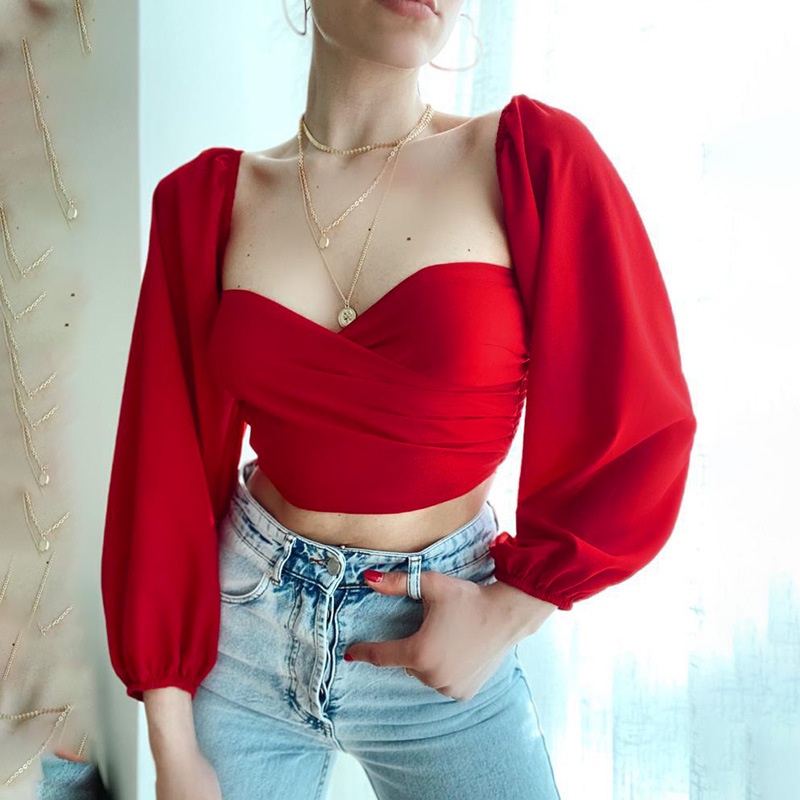 Áo Sơ Mi Cổ Vuông Tay Dài Hở Lưng Thời Trang Thanh Lịch Cho Nữ