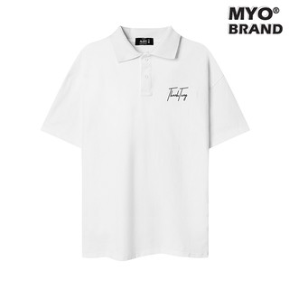Áo Polo Họa Tiết MYO Vải Cotton Thêu Tên Chữ Ký Theo Yêu Cầu Màu Trắng