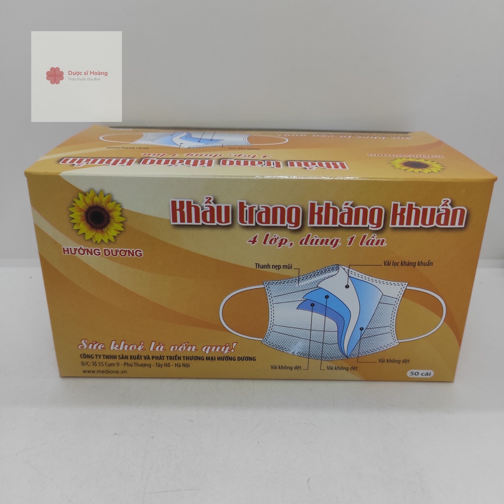 Khẩu trang kháng khuẩn 4 lớp Hướng Dương hộp 50 cái