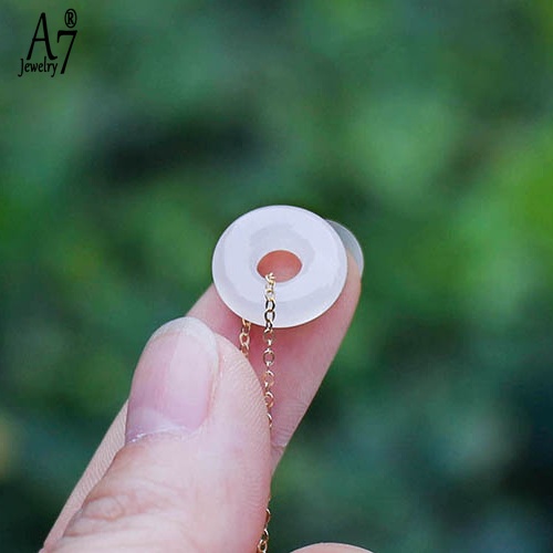 Vòng cổ Mặt Ngọc Bích Trắng A7 Mạ Vàng 18K