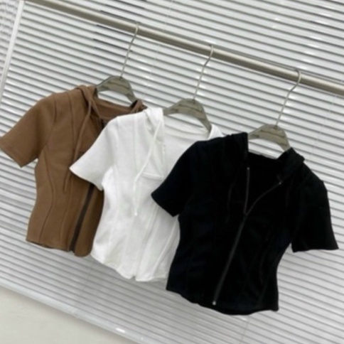 Áo kiểu CÓ MŨ NÓN TAY NGẮN TC dây kéo nữ LY alohashop91