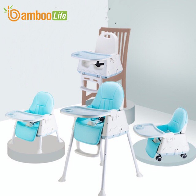 Ghế ăn dặm cho bé đa năng có thể gấp gọn, thay đổi độ cao Bamboo Life BL08 tiện lợi dùng ở nhà, mang đi du lịch