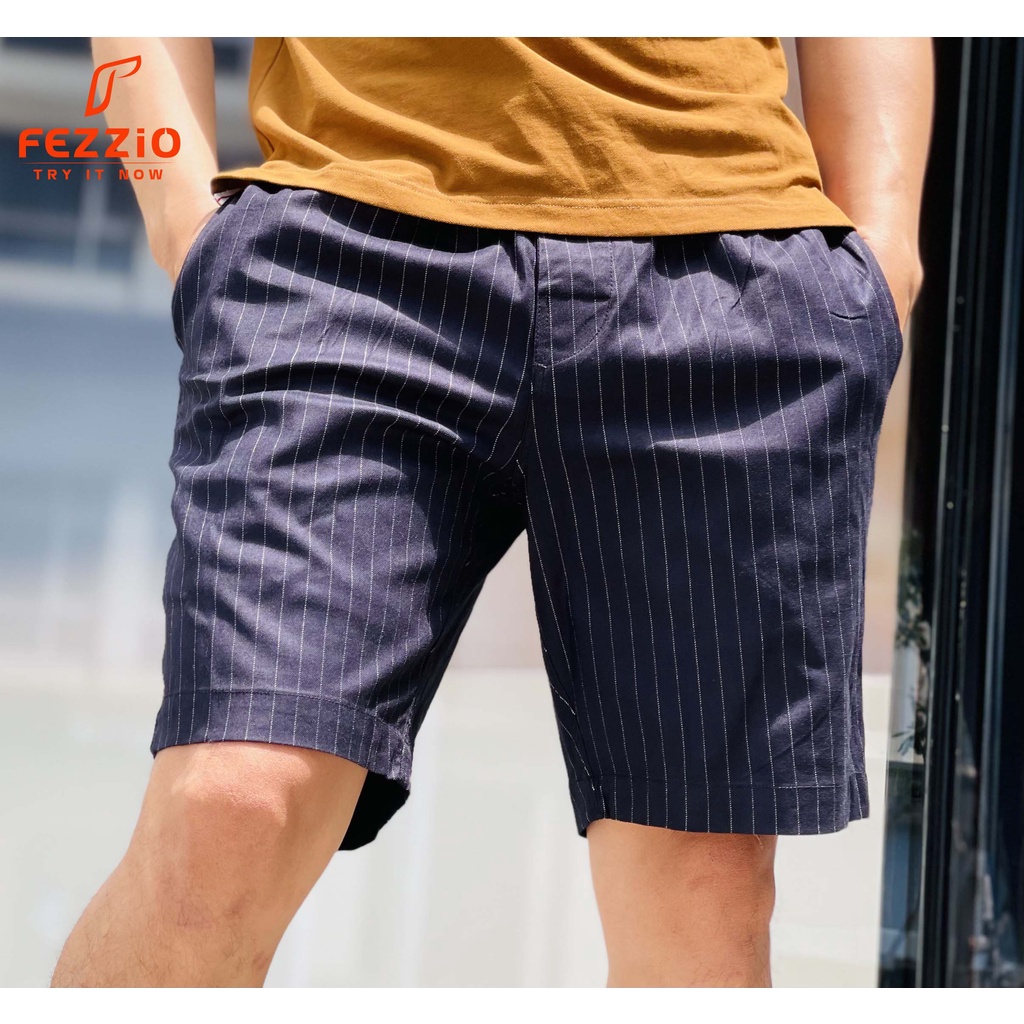 Quần short nam trên gối, quần sọc kaki nam, quần kaki nam hàn quốc, quần sọc xuất khẩu hiệu Fezzio chính hãng