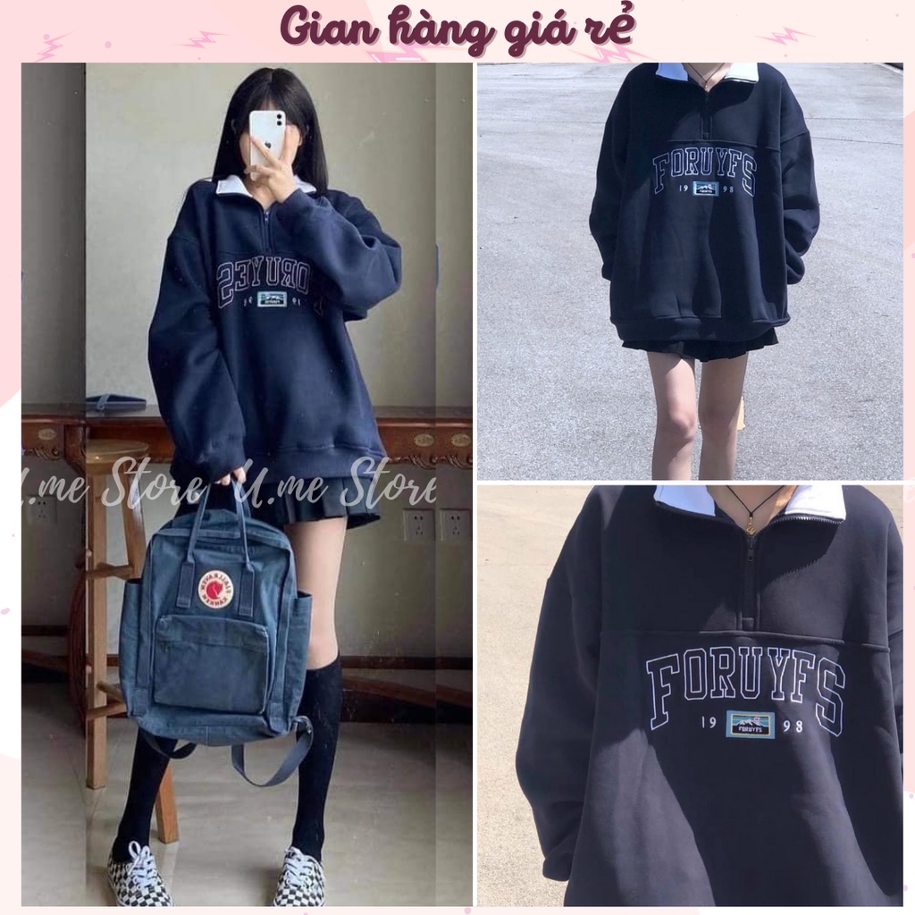 Áo Nỉ Zip FORUYFS cổ trụ xanh dương Sweater cao cổ dài tay bồng, thun hoodie form rộng cá tính | BigBuy360 - bigbuy360.vn