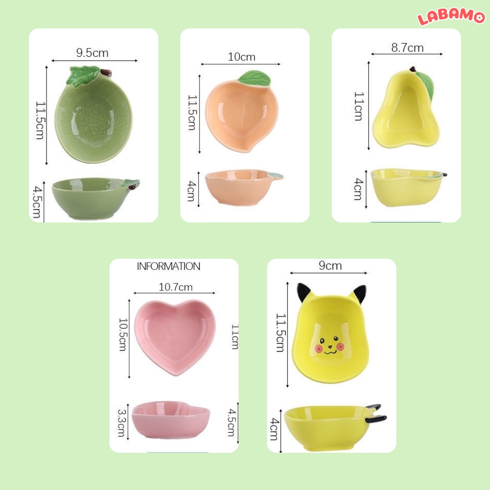 Bát ăn dặm cho bé bằng gốm sứ kiểu Nhật hình hoa quả hình thú dễ thương LABAMO BS01