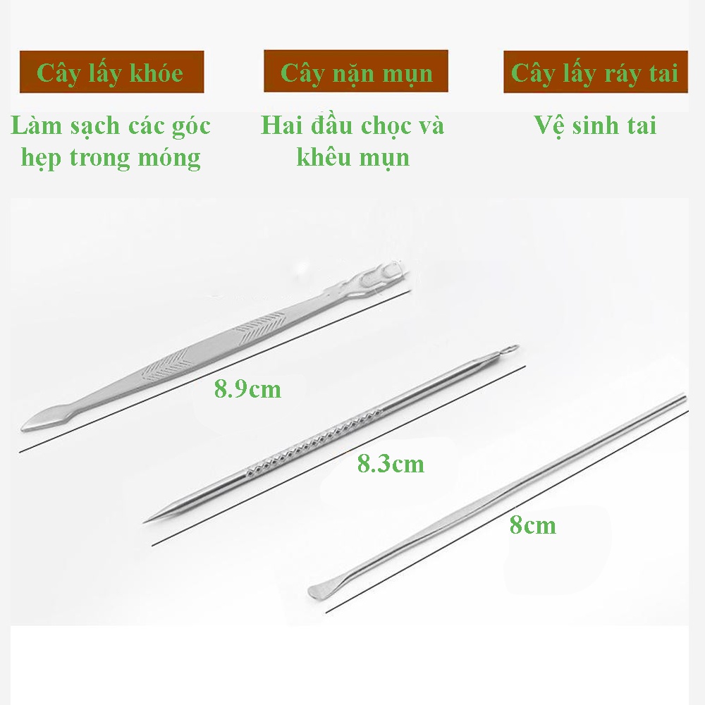 Bộ Làm Móng 12 Món Thép Cao Cấp Không gỉ theo công nghệ Hàn Quốc - Vỏ hộp chất liệu bao da sang trọng