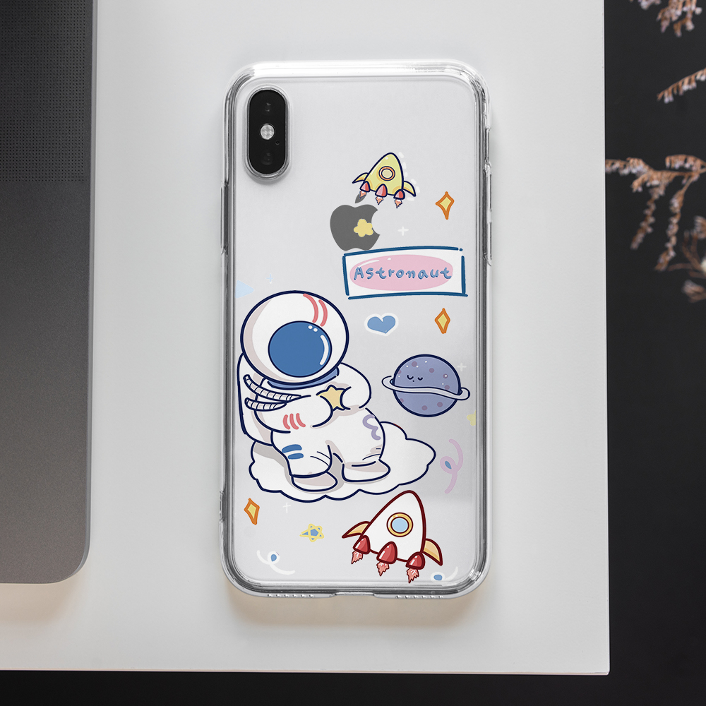 iPhone 12 PRO MAX iPhone 11 pro max iPhone x xr xs max iPhone 8 plus 7 plus SE2020 6 6s Plus space Cartoon spaceman Casing Phone Case Transparent Soft TPU Cover