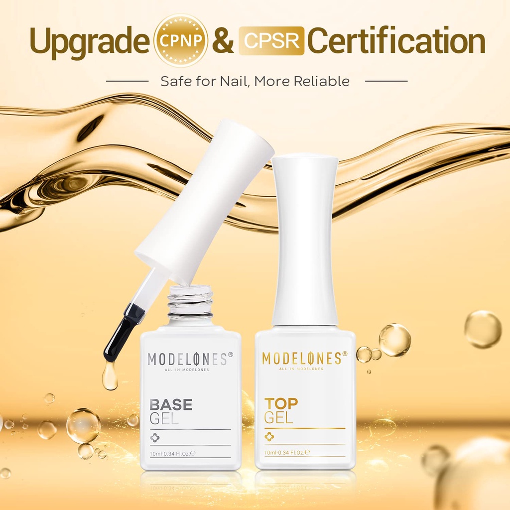 Modelones no wipe gel top base coat set 2pcs 10ml clear shine finish long lasting gel top coat base coat for gel nail polish ngâm off uv / led top coat gel nail polish