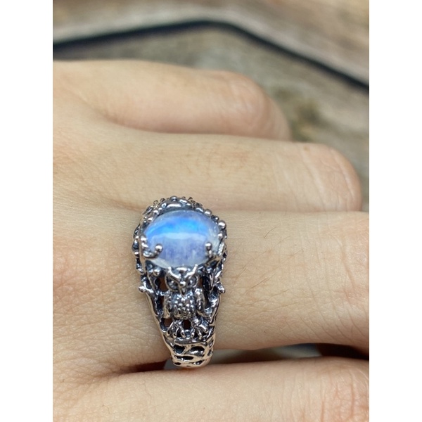 nhẫn bạc 950 xi đen ,đ.á moonstone!