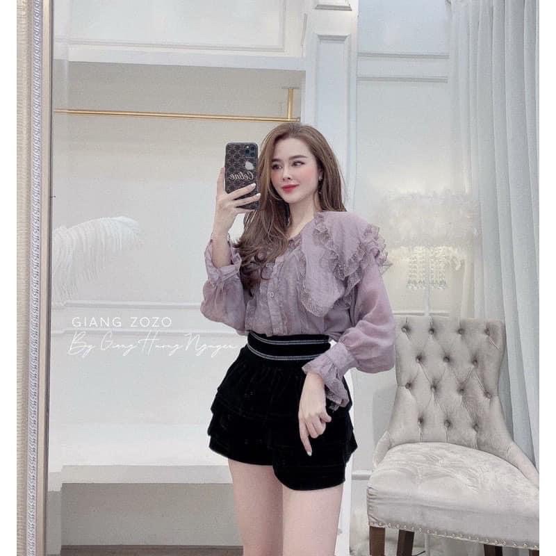 Quần sooc nhung 3 tầng viền cạp