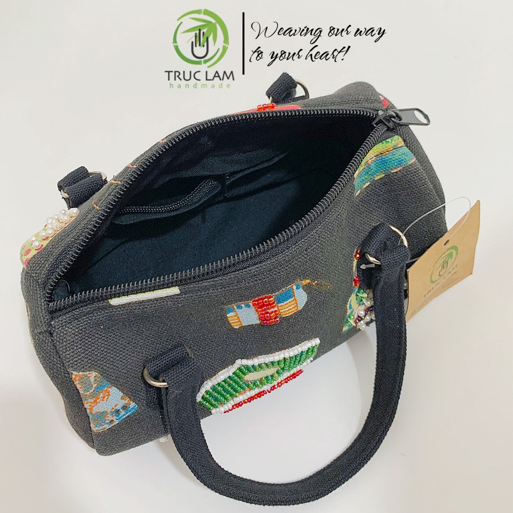 Túi Trống Xách Tay Đựng Mĩ Phẩm Đính Cườm Thủ Công - Trúc Lâm Handmade
