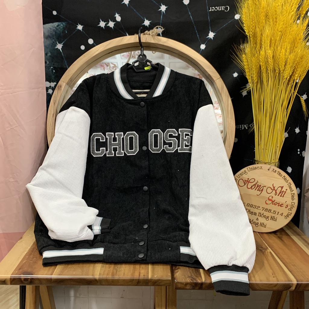 Áo Khoác Bomber Thêu Choose Chất Nhung Tăm Cao Cấp Ulzzang Unisex Dáng Rộng Nam Nữ