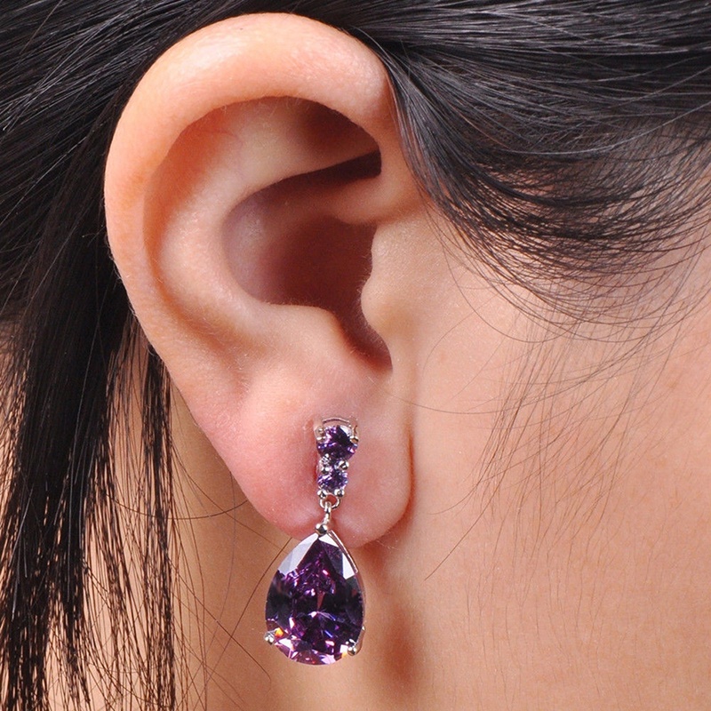 Bông tai mạ bạc 925 hình giọt nước đính đá xinh xắn