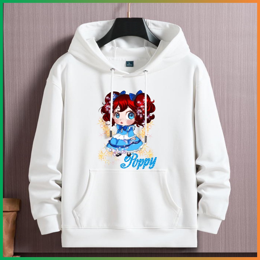 Áo Hoodie In 3D hình Game Poppy Playtime Huggy Wuggy màu trắng cho bé trai bé gái