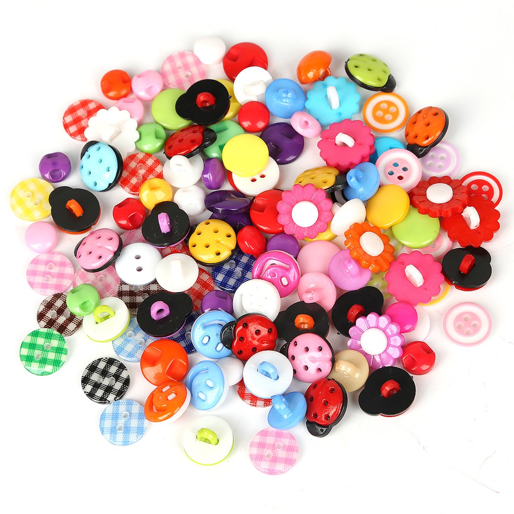 Set 50 Nút Nhựa Hình Hoa Nhiều Màu Sắc