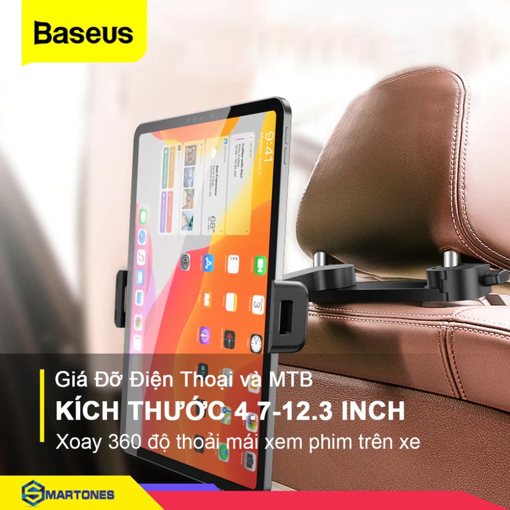 Giá kẹp điện thoại và máy tính bảng Baseus cho ghế sau xe hơi, hỗ trợ máy từ 4.7 đến 12.3 inch