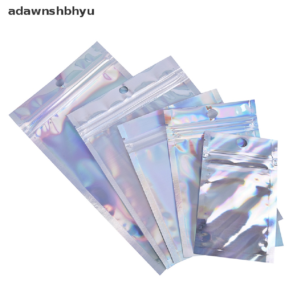 adawnshbhyu 10Pcs Iridescent Zip lock Pouches Cosmetic Plastic Laser Holographic Zipper Bags VN