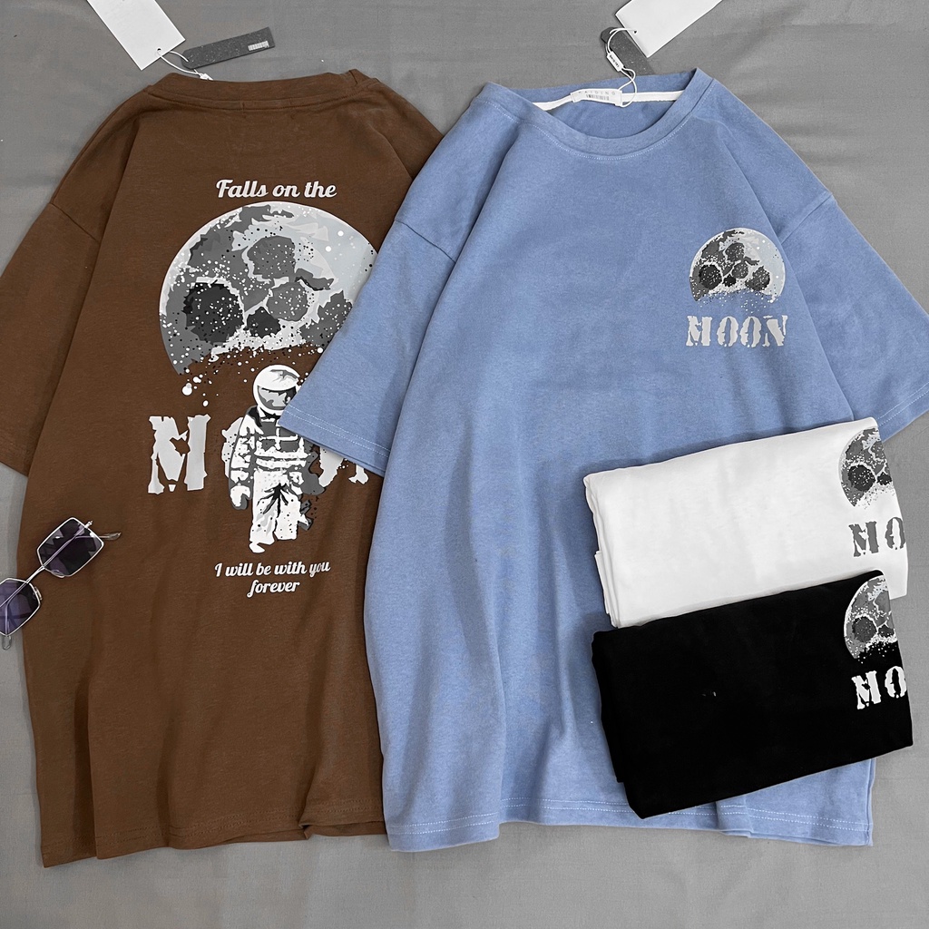 Áo thun cotton basic MEANSTORE tee cổ tròn tay lỡ sọc phối màu pull oversize unisex form rộng nam nữ - Moon