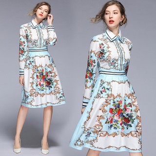 Đầm nữ dài tay cổ bẻ form dài thời trang Châu Âu