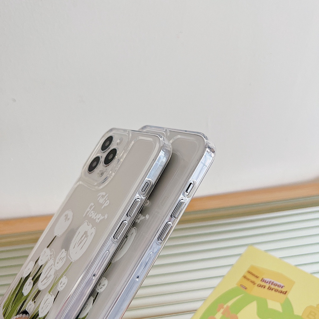 Ốp Điện Thoại Tpu Dẻo Trong Suốt Họa Tiết Hoa Trắng Kèm Dây Đeo Ngọc Trai Sang Trọng Cho iPhone 11 12 13 Pro XS Max XR