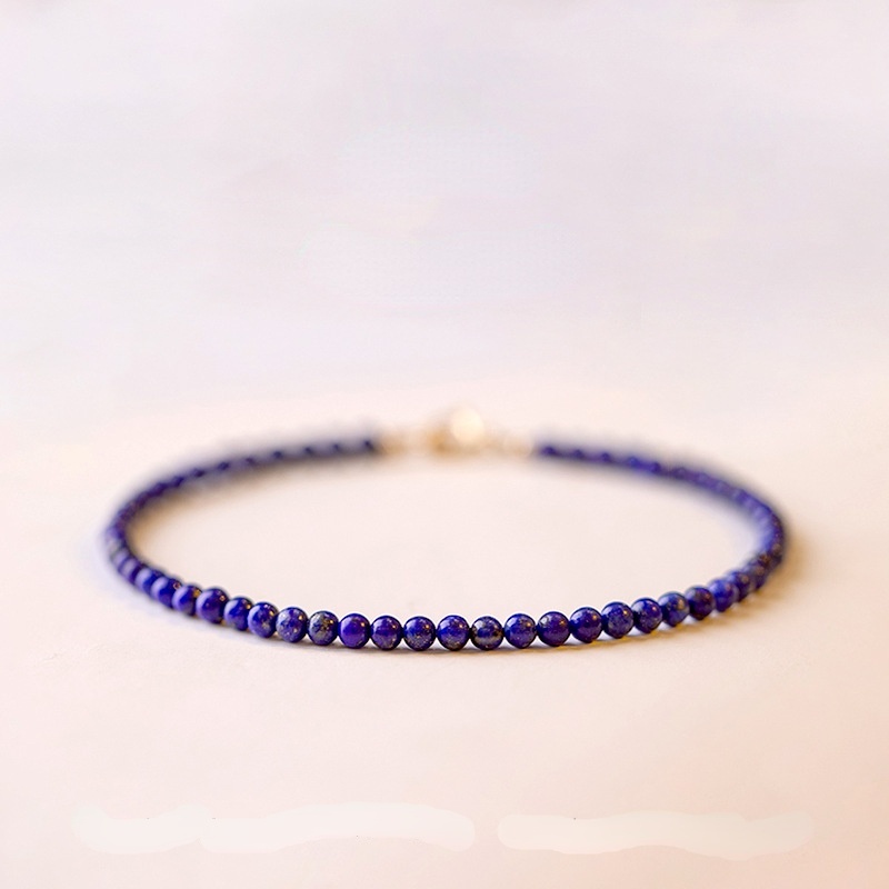 Vòng Tay Pha Lê lapis lazuli 14k Siêu Mịn Không Lưỡi 3mm Phong Cách retro Thời Trang
