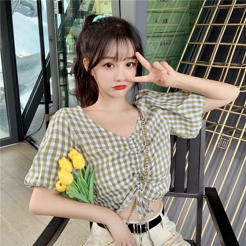 áo croptop nữ Áo Sơ Mi Tay Ngắn Cổ Chữ V Có Dây Rút Thời Trang Dành Cho Nữ 2022 JL-TX-187