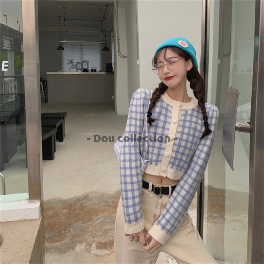 Áo Khoác Dệt Kim Họa Tiết Caro, Áo Khoác Len Dài Tay Thời Trang Thu Đông -Dou Collection - Mã TA029