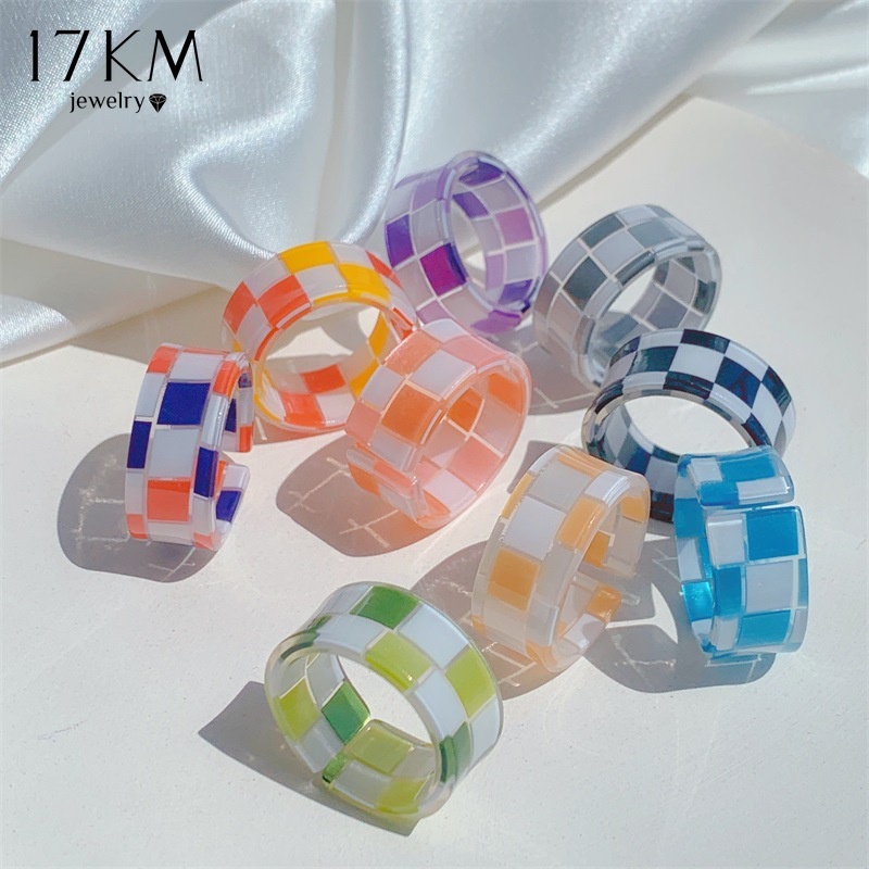 Nhẫn hở 17KM họa tiết caro nhiều màu sắc tùy chọn thời trang cho nữ