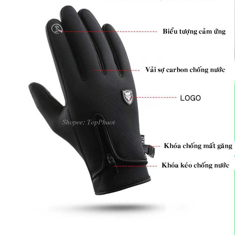 Găng tay nam nữ đi xe máy chống nước chống gió lót nỉ siêu ấm bất chấp rét đại hàn
