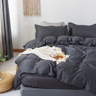 Bộ Chăn Ga Gối Cotton Poly Caro Đen Nhỏ
