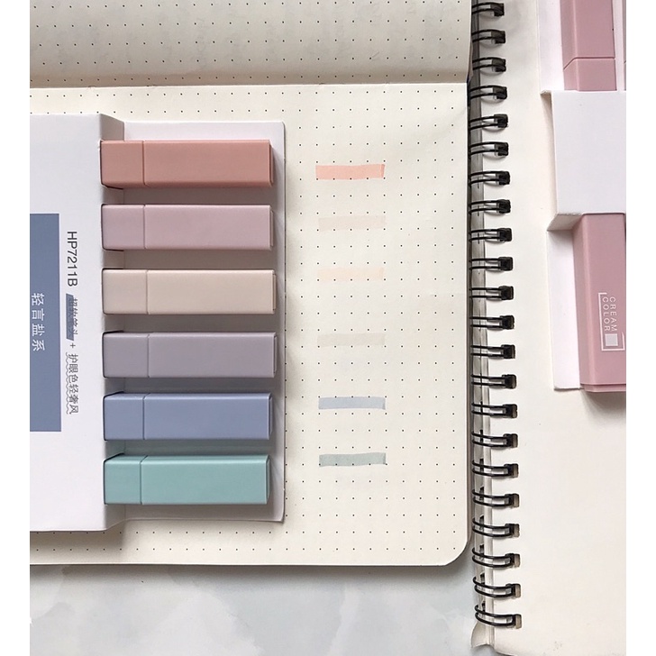 Bộ 6 bút highlight thân vuông tông màu pastel | Bút Cream Color