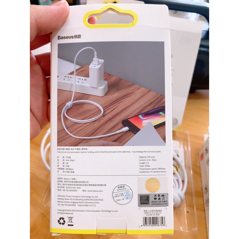 Cáp Sạc Siêu Nhanh 2.4A MINI WHITE BASEUS Cho IPHONE/IPAD/ANDROID