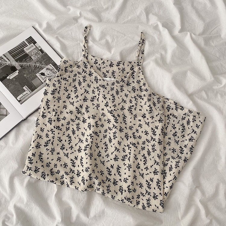 Váy hai dây CHERRYCOCO 40405 dáng suông, hoạ tiết lá nhí, vải voan thoáng mịn siêu mát | BigBuy360 - bigbuy360.vn