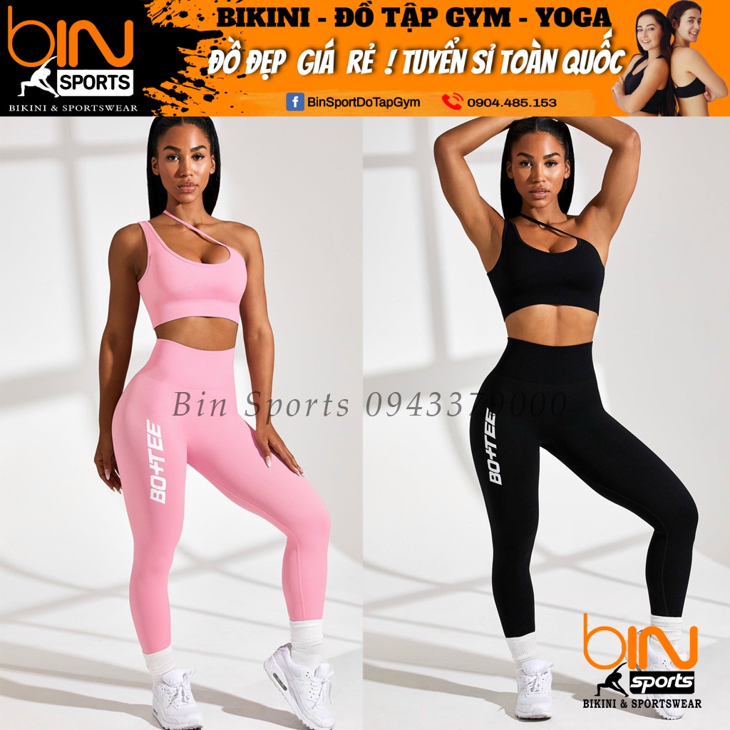Đồ tập gym yoga thể thao nữ, set bộ dệt kim áo bra kèm mút quần dài chun mông tôn dáng cao cấp Bin Sports BD165