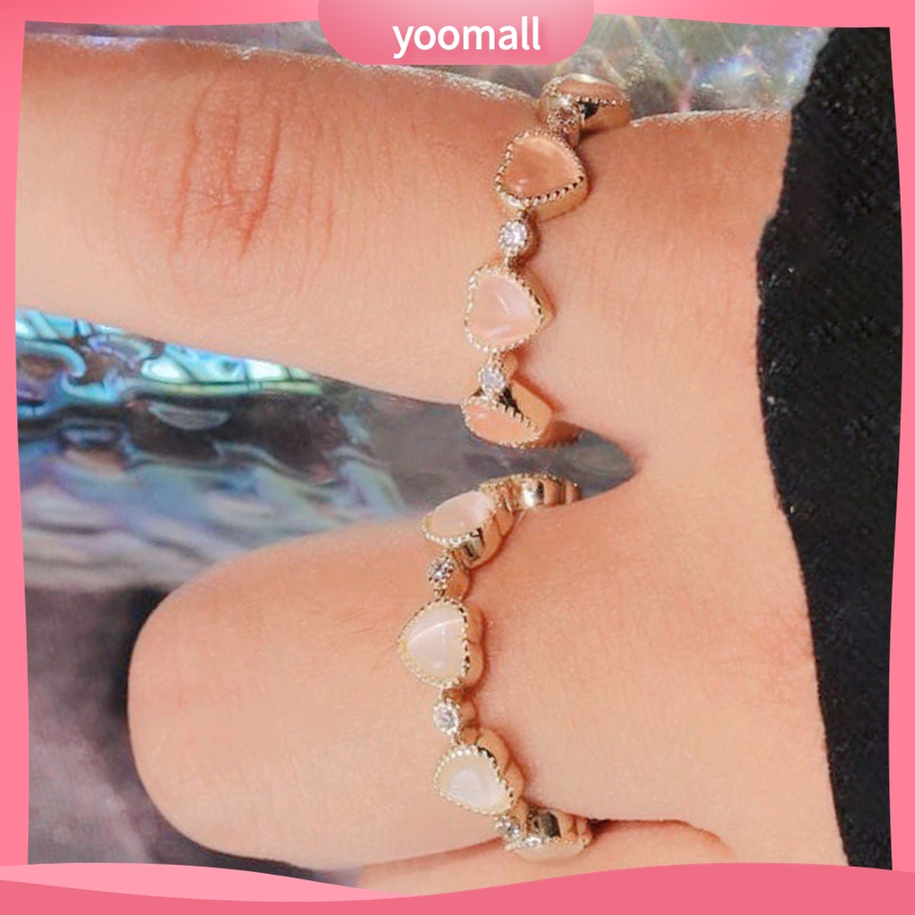 Yomall♡ Nhẫn Hở Đồng Đính Đá Opal Hình Trái Tim Thời Trang Có Thể Điều Chỉnh Cho Nữ