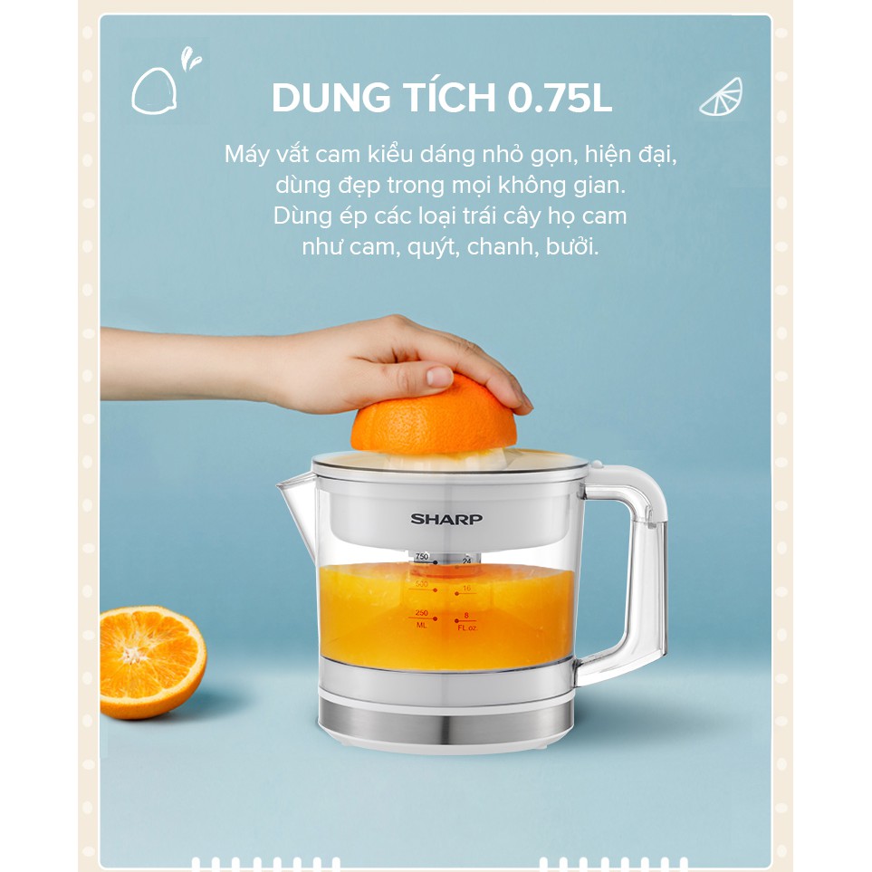 [Bảo hành 12 tháng] Máy Vắt Cam Sharp 0.6-1.5 Lít - Chính Hãng Bảo Hành 12 tháng-2 Đầu Vắt, Lưới Lọc 2 Lớp