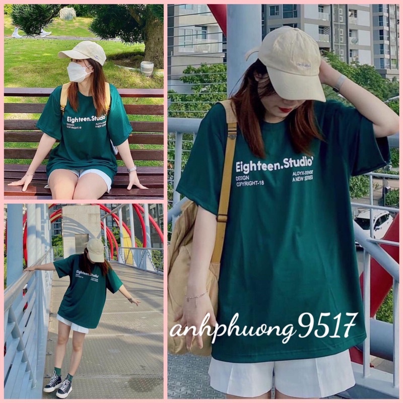 Set Đồ Áo Thun Tay lỡ EighteenBộ quần short đùi áo form rộng Unisex mặc ở nhà Ulzzang áo chất cotton quần kaki