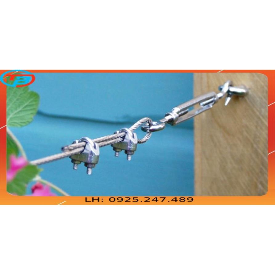 Combo Dây phơi đồ ( 30 mét Cáp bọc nhựa 4 li + 10 Ốc siết cáp 4 li + 4 Tăng đơ 6 li ) cáp thép Thái Bình Vina