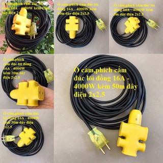 Trọn bộ dây điện 5m-10m-15m-20m-30m-50m dây 2 x 2.5 lỏi đồng ,kèm ổ cắm phích cắm đúc nhựa dẻo có đèn báo sáng 16A4000w