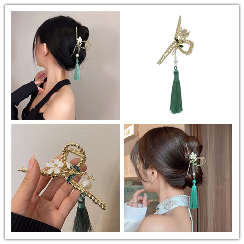 Kẹp Tóc Hình Cá Mập Phối Tua Rua Phong Cách Trung Hoa Cổ Điển Thời Trang Cho Nữ