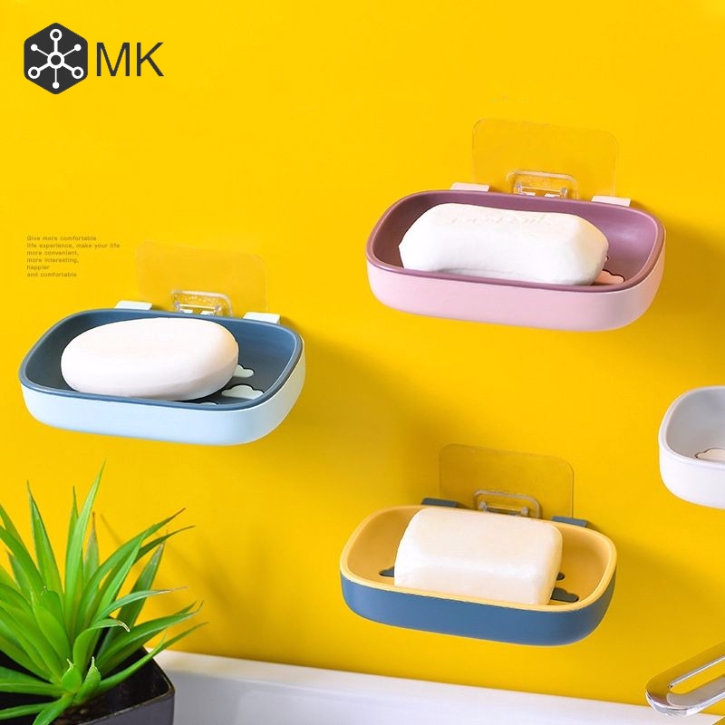 Khay đựng xà phòng ráo nước 2 ngăn không khoan tường cho nhà tắm