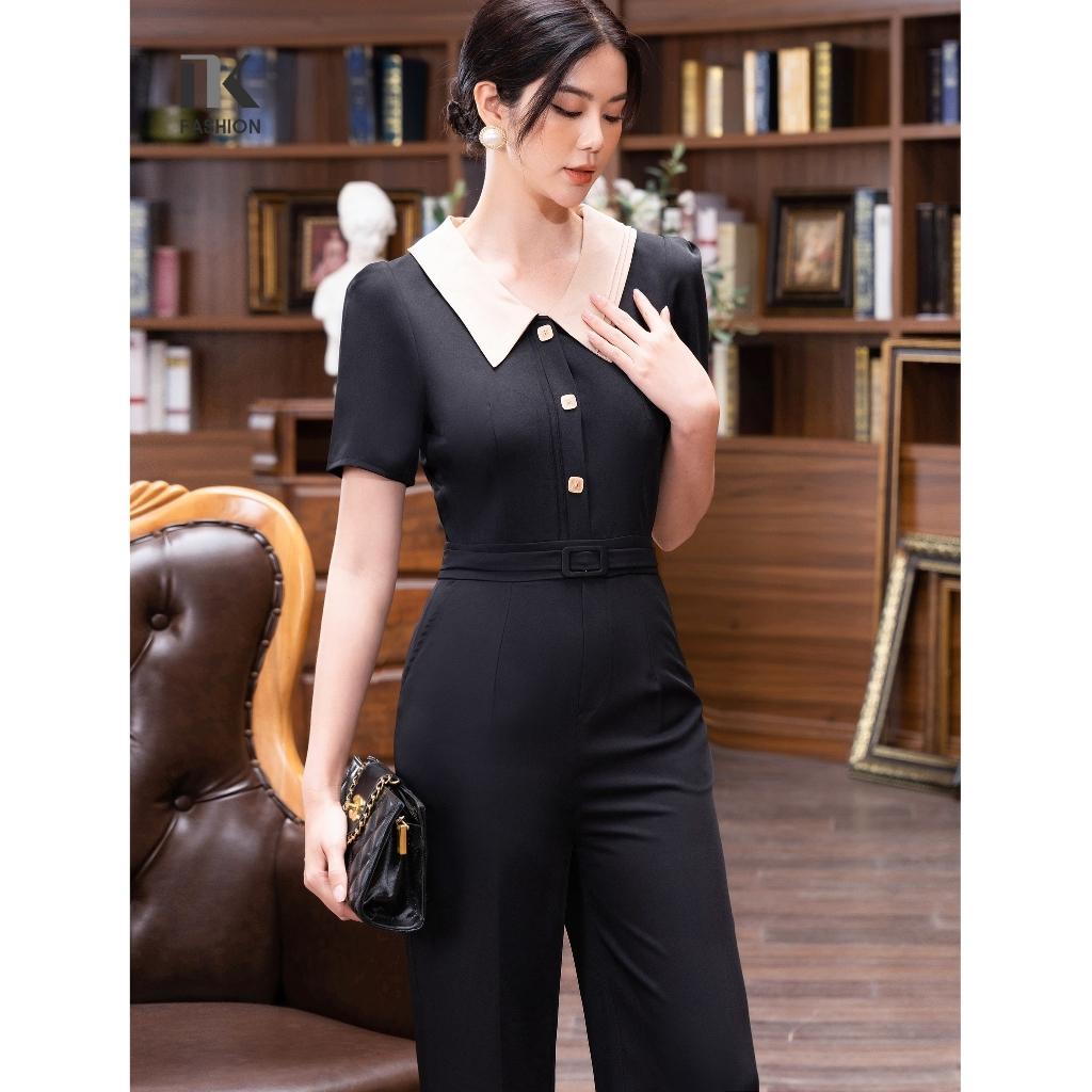 Bộ Jumpsuit Nữ NK Fashion Dáng Dài Thiết Kế Áo Cổ Sen Tay Ngắn, Quần Ống Rộng Tôn Dáng NKBD2203021