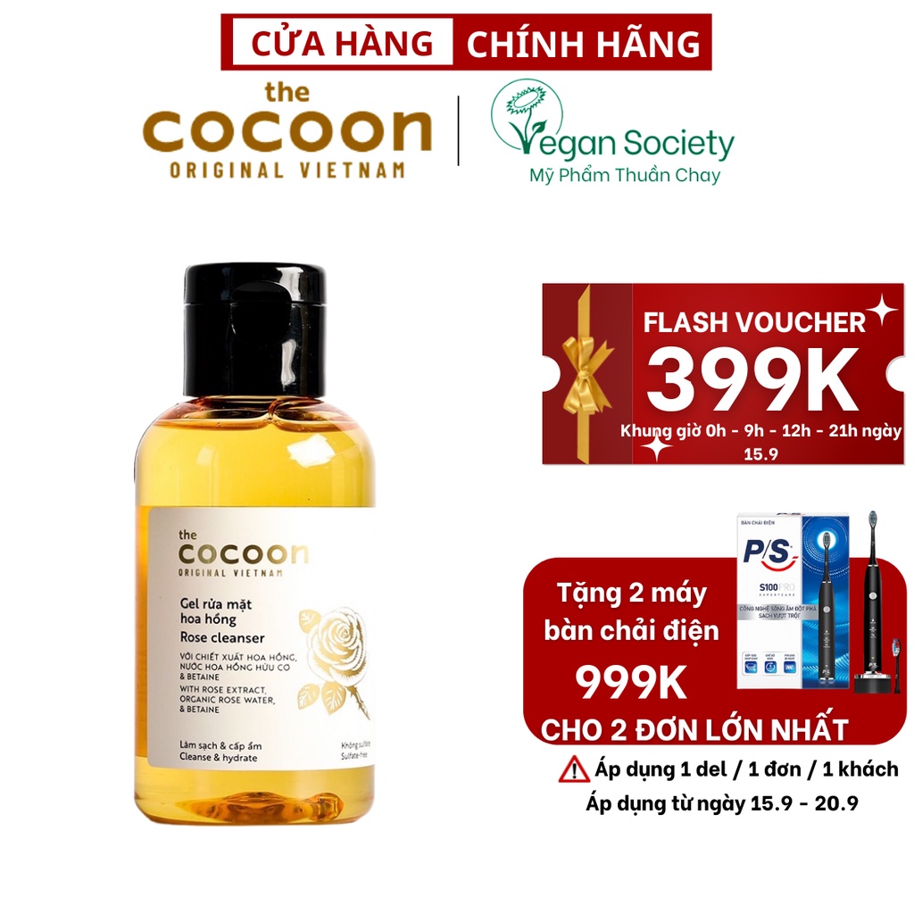 Gel rửa mặt hoa hồng cocoon 140ml (rose cleanser) - Vegan Society - Mỹ phẩm thuần chay Việt Nam