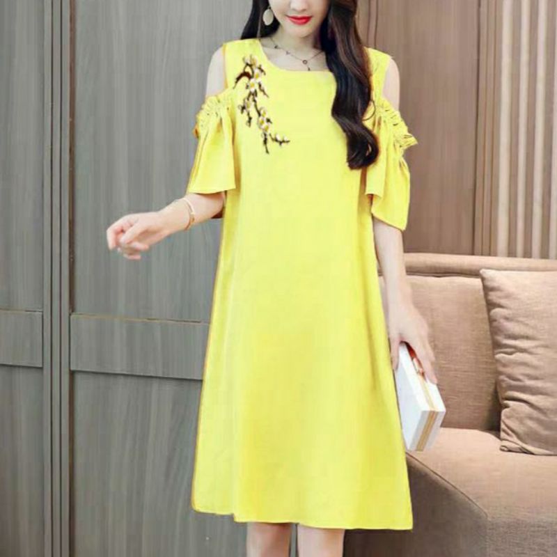 Đầm công sở đầm suông đầm over size fom rộng thêu hoa