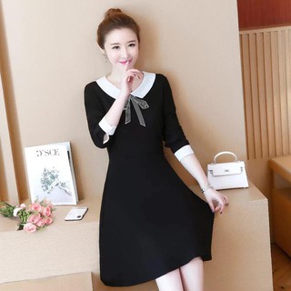 Váy Bầu Đen Cổ Trắng Thắt Nơ