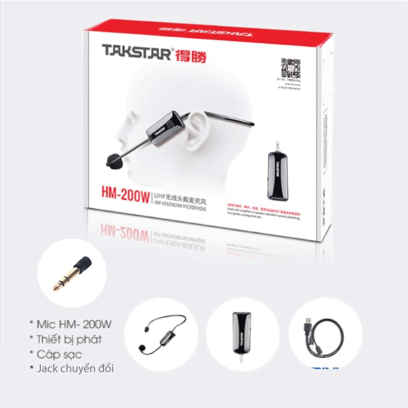 Takstar HM200W micro không dây đeo tai dùng cho mọi loa trợ giảng - Hàng chính hãng
