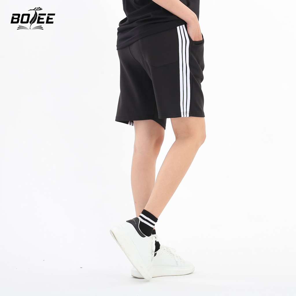 Quần short thun BOTEE 3 sọc thể thao unisex nam nữ lưng thun chất poly