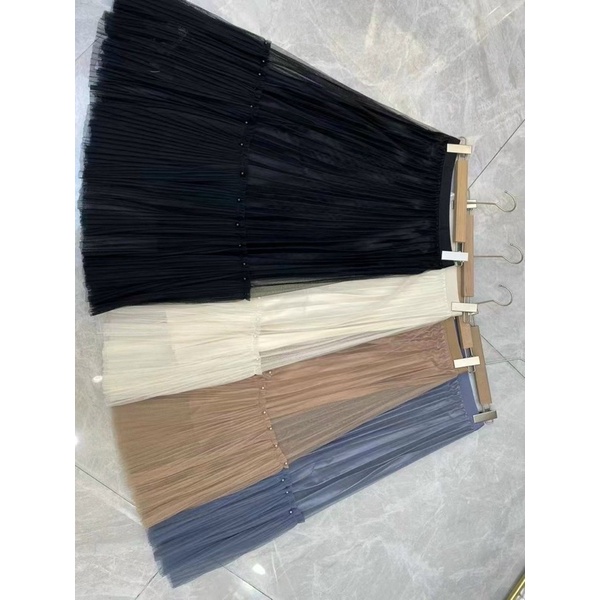 #8882 Chân váy xếp ly dáng dài lót bóng mặc 2 mặt