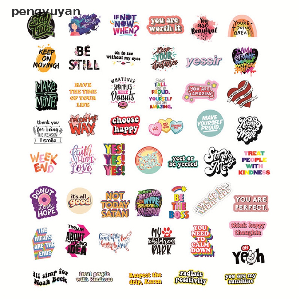 Bộ 50 Miếng Dán Đề Can In Câu Trích Dẫn Động Lực DIY Đa Ứng Dụng Cho Laptop / Vali / Ván Trượt / Xe Hơi