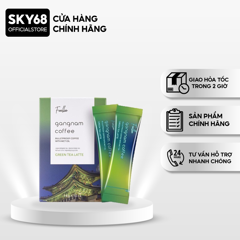 Hộp 10 Gói Cà Phê Giảm Cân HƯƠNG TRÀ XANH Foellie Gangnam Coffee 14g x 10 - Green Tea Latte